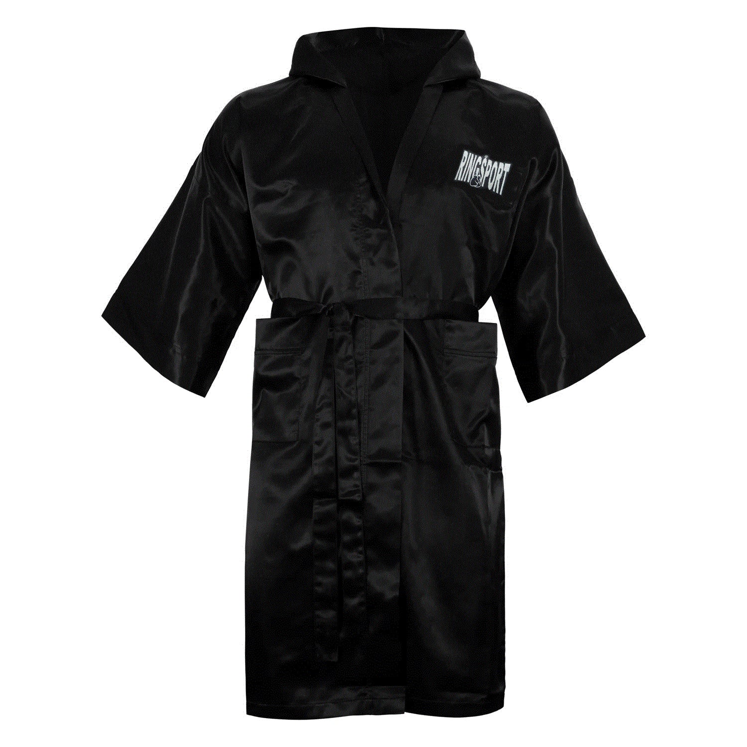 All Black boxing robe with a logo on the chest