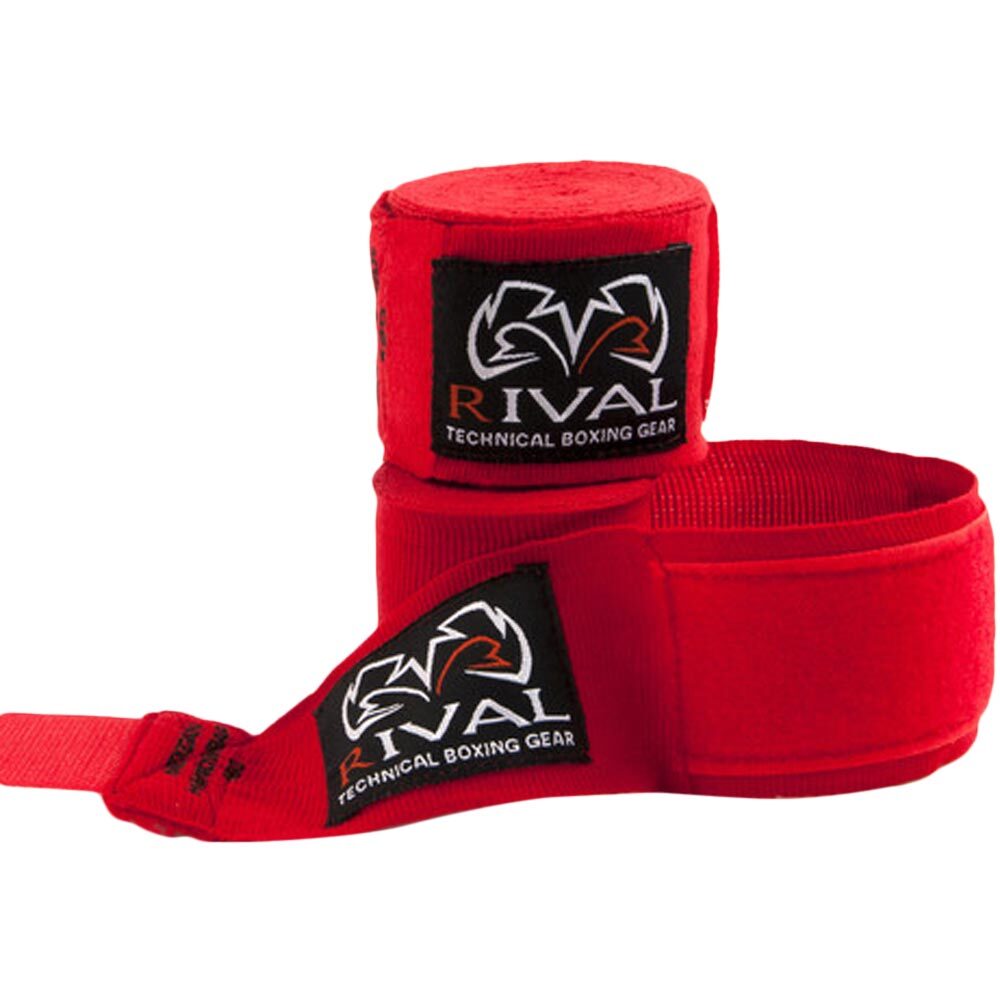 Red boxing hand wraps with Rival logo
