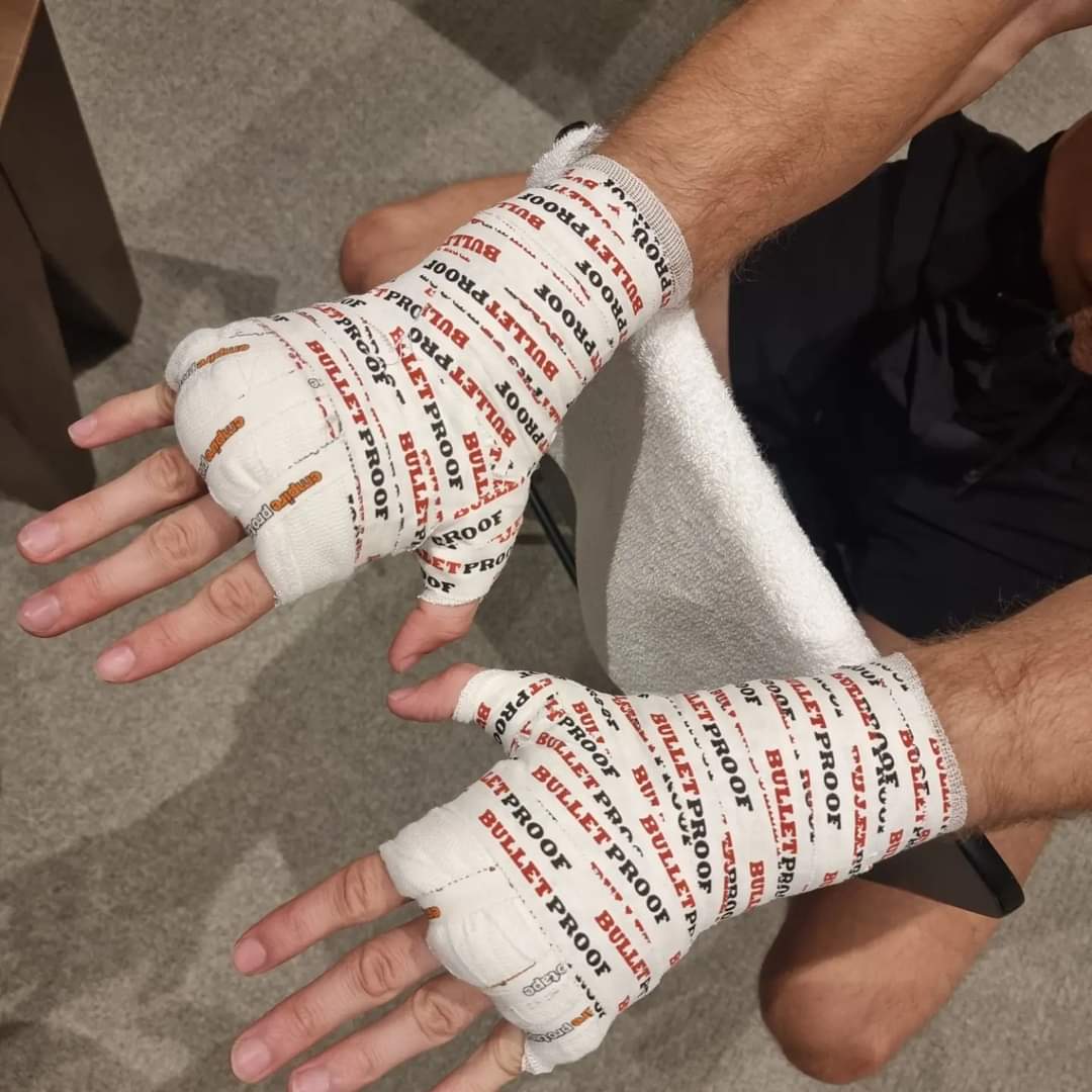 Boxers Hands wrapped before a bout