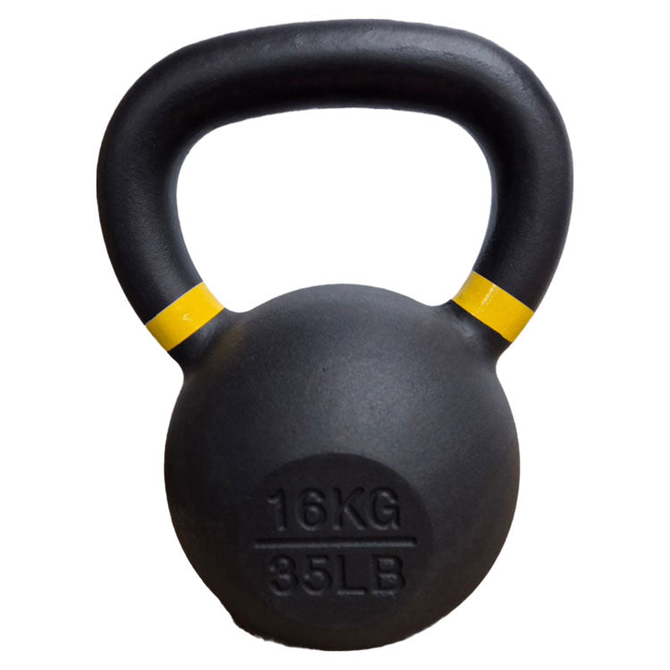 A black kettlebell with, marked 8KG 