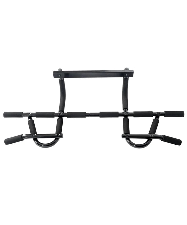 Black pull-up bar with handles on a white background