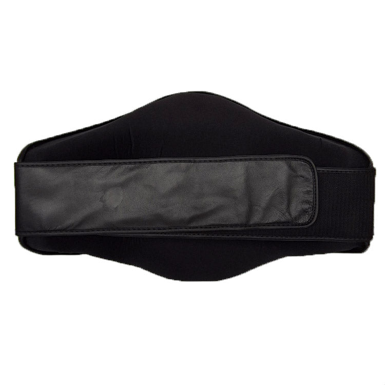 Rear view leather belly pad showing the heavy-duty adjustable Velcro strap attachment