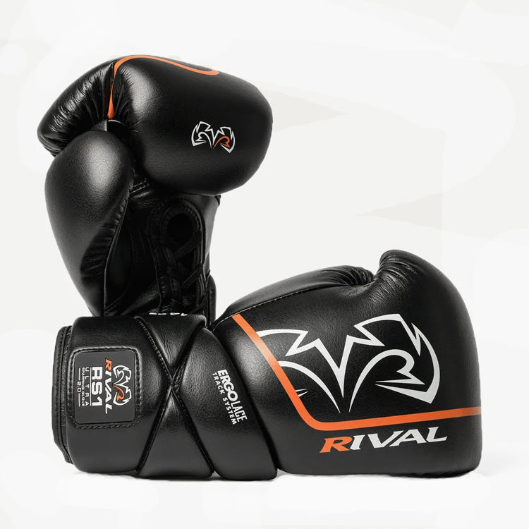 Rival RS1 Ultra Sparring Gloves 2.0 in Black - Professional Lace-Up Boxing Gloves