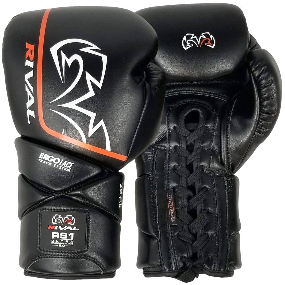 Close-up of Rival Angled Ergo Lace Track System on RS1 Ultra 2.0 sparring gloves